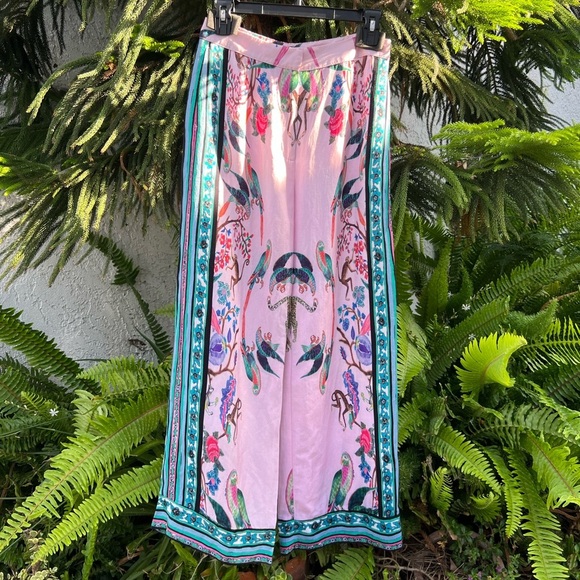 H&M Pants - H&M Floral Bird Print Wide-Leg Pants | Linen-Blend | Tropical Pink | Medium